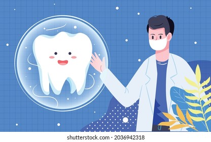 International Love Tooth Day Brushing Illustration Dental Health Oral Cleaning Poster