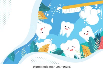 International Love Tooth Day Brushing Illustration Dental Health Oral Cleaning Poster Chinese translation: International Love Tooth Day