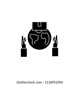 International mail black icon concept. International mail flat  vector symbol, sign, illustration.