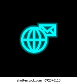 International mail blue glowing neon ui ux icon. Glowing sign logo vector