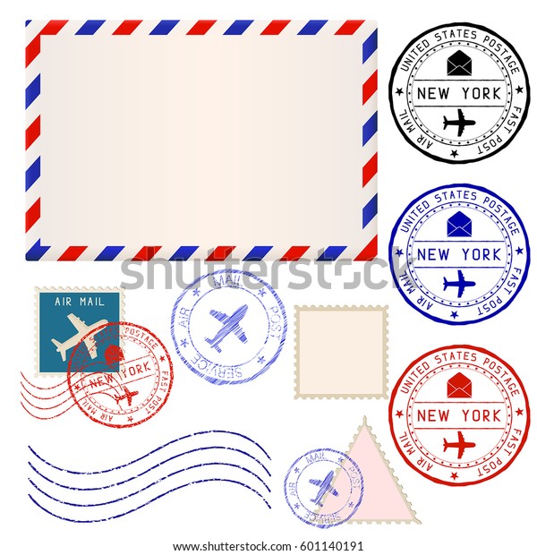 International Mail Envelope Collection Post Stamps Stock Vector ...
