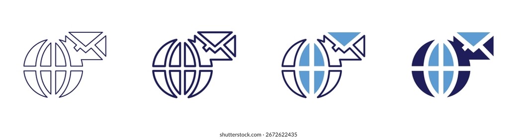 Internationales Mail-Symbol in 4 verschiedenen Stilen. Dünne Linie, Linie, Fette Linie, Duotone. Duotone-Stil. Bearbeitbarer Strich.