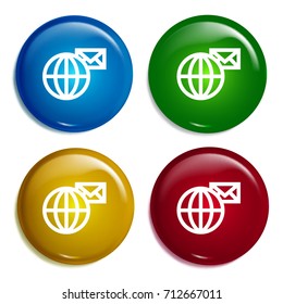 International mail multi color gradient glossy badge icon set. Realistic shiny badge icon or logo mockup