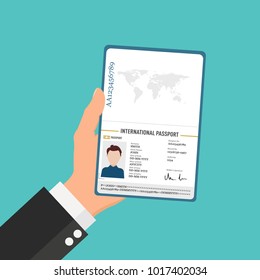International male passport in man's hand in flat style