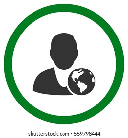 International Manager vector bicolor rounded icon. Image style is a flat icon symbol inside a circle, green and gray colors, white background.