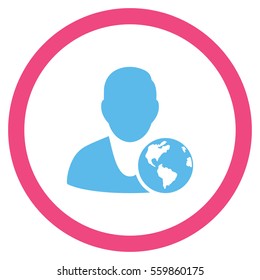 International Manager vector bicolor rounded icon. Image style is a flat icon symbol inside a circle, pink and blue colors, white background.