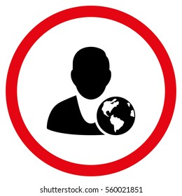 International Manager vector bicolor rounded icon. Image style is a flat icon symbol inside a circle, intensive red and black colors, white background.