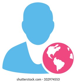 International Manager vector icon. Style is bicolor flat symbol, pink and blue colors, rounded angles, white background.