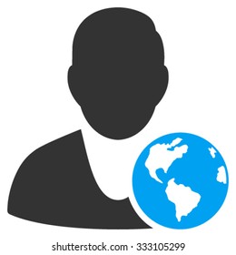 International Manager vector icon. Style is bicolor flat symbol, blue and gray colors, rounded angles, white background.