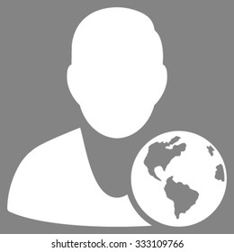 International Manager vector icon. Style is flat symbol, white color, rounded angles, gray background.