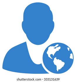 International Manager vector icon. Style is flat symbol, cobalt color, rounded angles, white background.