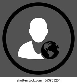 International Manager vector icon. Style is bicolor flat circled symbol, black and white colors, rounded angles, gray background.