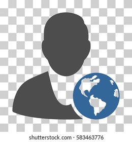 International Manager vector pictogram. Illustration style is flat iconic bicolor cobalt and gray symbol on a transparent background.