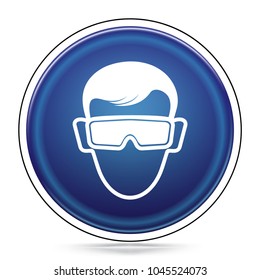 International Mandatory Eye Protection Symbol, Blue warning icon isolated on white background, Attracting attention, Compulsory, Control, practice, Security first sign, Vector, EPS10