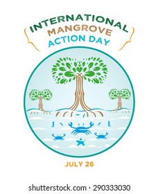 International Mangrove Action Day logo concept. Marine Life Make the mangrove forests as their home. Editable Clip Art.