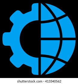 International Manufacture vector icon. Style is flat icon symbol, blue color, black background.