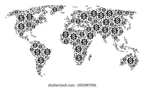 International map composition done of industrial capital pictograms. Vector industrial capital icons are united into conceptual global world pattern.