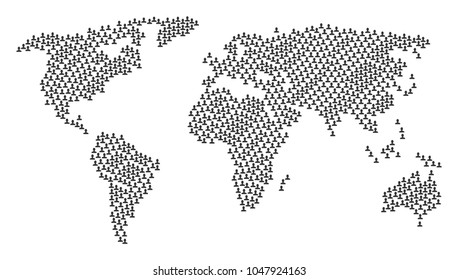 International map concept composed of customer design elements. Vector customer icons are organized into mosaic global world scheme.