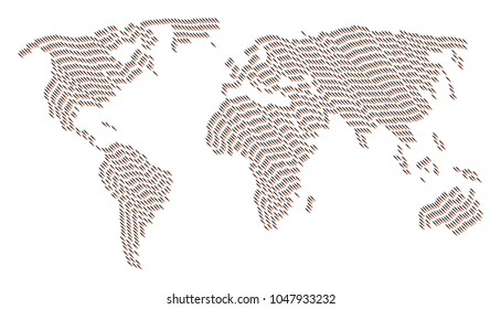 International map concept done of brush elements. Vector brush icons are united into conceptual continent plan.