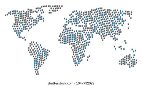 International map pattern made of calculator pictograms. Vector calculator elements are composed into conceptual international scheme.
