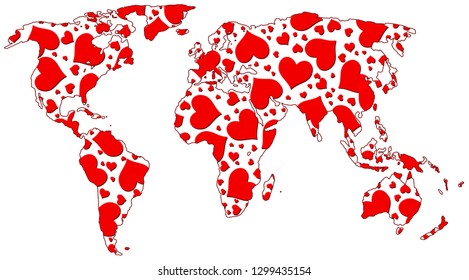 International Map of the World - with hearts