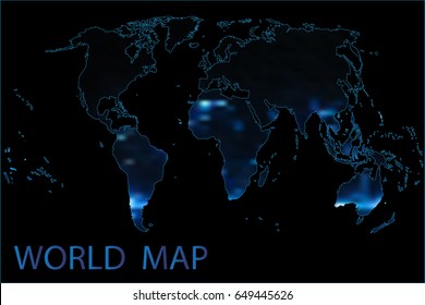 International map of the world on a black background, abstraction, vector