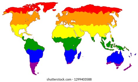 International Map of the World with Rainbow colors