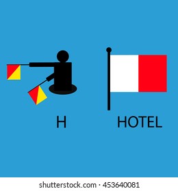 International marine signal flag, sea alphabet , vector illustration, semaphore, communication, hotel.