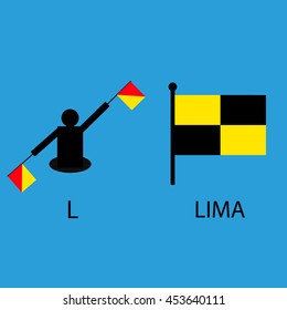 International marine signal flag, sea alphabet , vector illustration, semaphore, communication, lima.