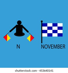 International marine signal flag, sea alphabet , vector illustration, semaphore, communication, November.