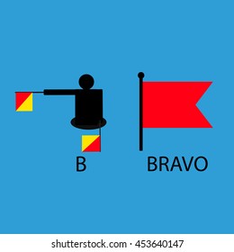 International marine signal flag, sea alphabet , vector illustration, semaphore, communication, bravo.