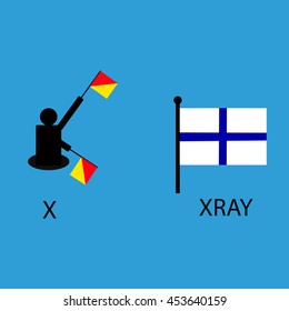 International marine signal flag, sea alphabet , vector illustration, semaphore, communication, xray.