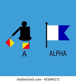 International marine signal flag, sea alphabet , vector illustration, semaphore, communication, alpha.