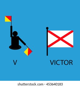 International marine signal flag, sea alphabet , vector illustration, semaphore, communication, victor