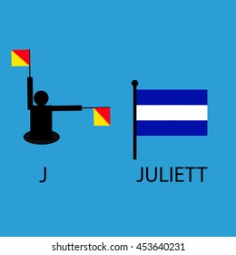 International marine signal flag, sea alphabet , vector illustration, semaphore, communication, juliett.