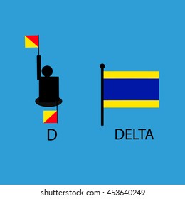 International marine signal flag, sea alphabet , vector illustration, semaphore, communication, delta.