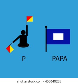 International marine signal flag, sea alphabet , vector illustration, semaphore, communication, papa.