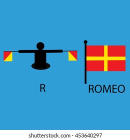 International marine signal flag, sea alphabet , vector illustration, semaphore, communication, romeo.