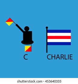 International marine signal flag, sea alphabet , vector illustration, semaphore, communication, charlie.