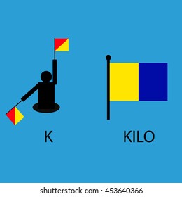 International marine signal flag, sea alphabet , vector illustration, semaphore, communication, kilo.