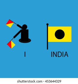 International marine signal flag, sea alphabet , vector illustration, semaphore, communication, india.