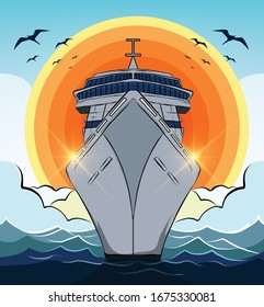 International Maritime Day. Ships sail in the ocean. Background vector eps10