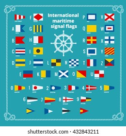 International maritime signal flags. Sea alphabet. Flat vector illustration