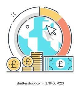 International markets related color line vector icon, illustration. The icon is about economics, finance, earth, globe, globe, earth. The composition is infinitely scalable.