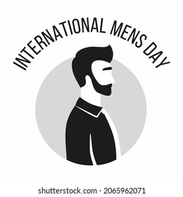 International Men Day. handsome gentleman in suit and tie. Vector black and white icon and inscription. Logo design.