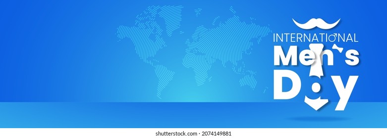 International Men's Day Background with copy space Vector Illustration consisting of Man icon and abstract world map on blue background. Suitable for greeting cards, banner, and poster.