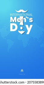 International Men's Day Background  Vector Illustration with copy space, abstract world map, and swipe up button Suitable for story or social media status, greeting cards, banner, and poster.