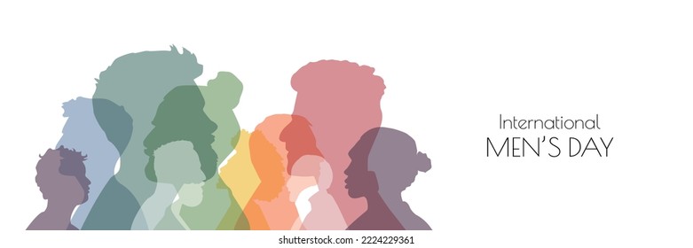 International Men's Day banner. Men of different ethnicities together. Flat vector illustration.