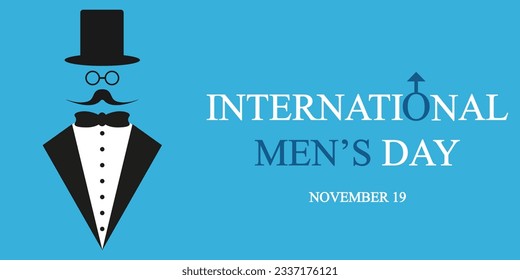 International Men's Day banner. Style holiday concept for card, posters, banners. Card with a silhouette of a gentleman in a tuxedo, glasses and a top hat. Vector illustration.