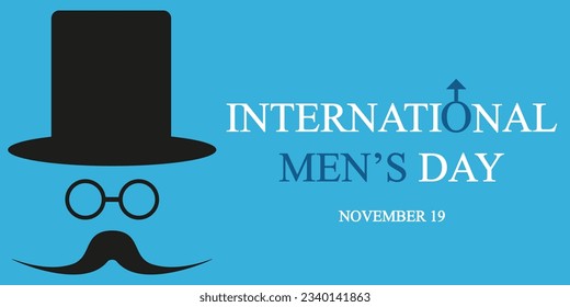 International Men's Day banner. Style holiday concept for card, posters, banners. Card with a silhouette of englishman gentleman in glasses and a top hat. Vector illustration.